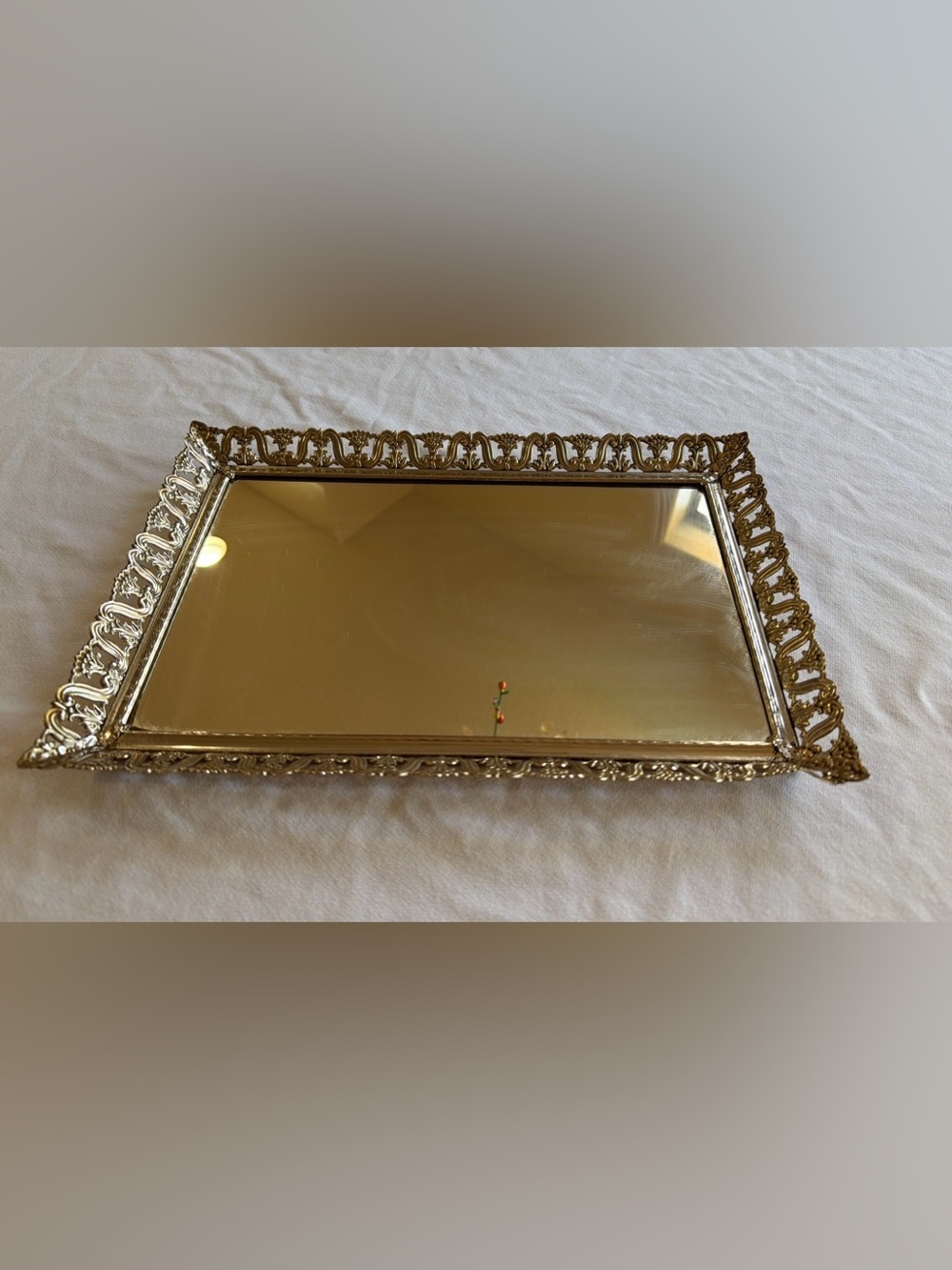 VTG Ornate Silver Filigree Rectangular Vanity Mirror with Decorative Frame
